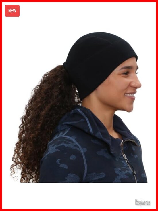 Merino Wool Beanie with Ponytail Hole, Running Winter Hat